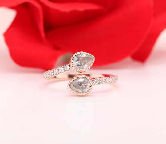 Pear Cut Natural Diamond Wedding Ring, 0.90 CT Diamond jewelry in 14K Gold Gift for Women Engagement - JayKrishna Diamond