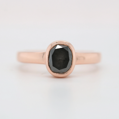 Salt And Pepper Oval Cut Diamond On Bezel Set 14K Rose Gold Galaxy Diamond Engagement Ring For Her - JayKrishna Diamond