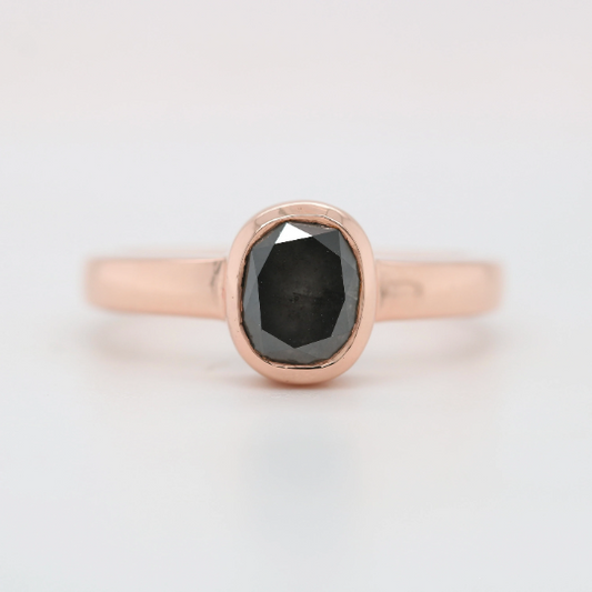 Salt And Pepper Oval Cut Diamond On Bezel Set 14K Rose Gold Galaxy Diamond Engagement Ring For Her - JayKrishna Diamond
