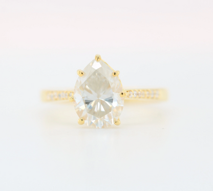 Pear moissanite Engagement Ring/ Colorless Moissanite Wedding Ring/ Moissanite Bridal Ring/ 14k Gold Freeform Shank Proposal Ring - JayKrishna Diamond