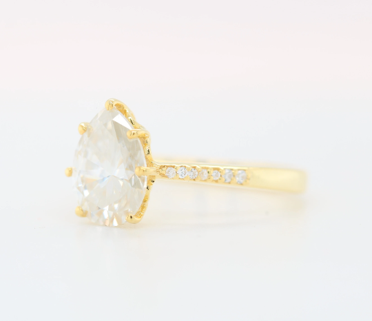 Pear moissanite Engagement Ring/ Colorless Moissanite Wedding Ring/ Moissanite Bridal Ring/ 14k Gold Freeform Shank Proposal Ring - JayKrishna Diamond