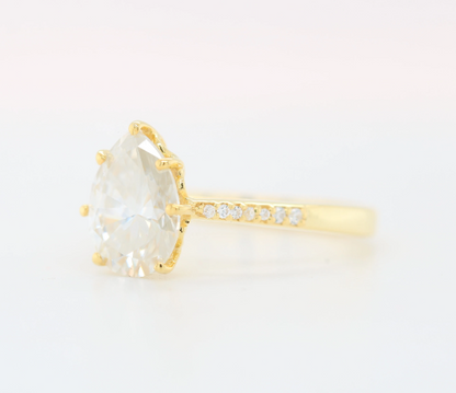 Pear moissanite Engagement Ring/ Colorless Moissanite Wedding Ring/ Moissanite Bridal Ring/ 14k Gold Freeform Shank Proposal Ring - JayKrishna Diamond