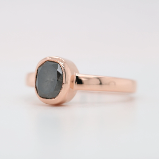 Salt And Pepper Oval Cut Diamond On Bezel Set 14K Rose Gold Galaxy Diamond Engagement Ring For Her - JayKrishna Diamond