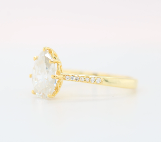 Pear moissanite Engagement Ring/ Colorless Moissanite Wedding Ring/ Moissanite Bridal Ring/ 14k Gold Freeform Shank Proposal Ring - JayKrishna Diamond