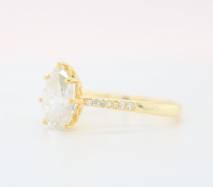 Pear moissanite Engagement Ring/ Colorless Moissanite Wedding Ring/ Moissanite Bridal Ring/ 14k Gold Freeform Shank Proposal Ring - JayKrishna Diamond