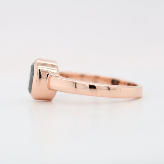Salt And Pepper Oval Cut Diamond On Bezel Set 14K Rose Gold Galaxy Diamond Engagement Ring For Her - JayKrishna Diamond