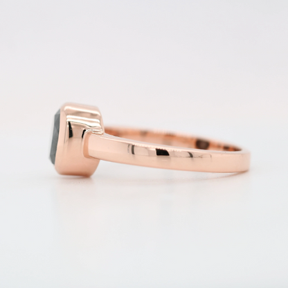 Salt And Pepper Oval Cut Diamond On Bezel Set 14K Rose Gold Galaxy Diamond Engagement Ring For Her - JayKrishna Diamond