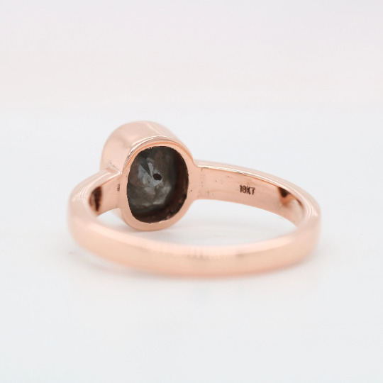 Salt And Pepper Oval Cut Diamond On Bezel Set 14K Rose Gold Galaxy Diamond Engagement Ring For Her - JayKrishna Diamond