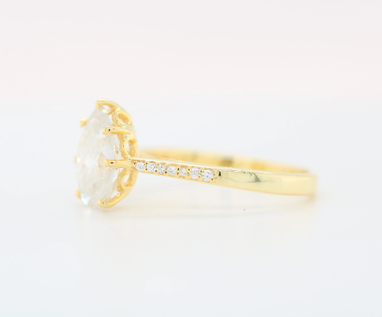 Pear moissanite Engagement Ring/ Colorless Moissanite Wedding Ring/ Moissanite Bridal Ring/ 14k Gold Freeform Shank Proposal Ring - JayKrishna Diamond