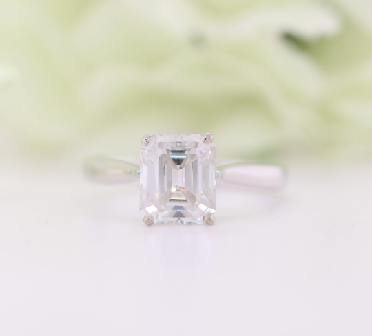Emerald Moissanite Ring Thin Band Oval Engagement Ring, 14K Solid Gold Simple Emerald Solitaire Ring, Delicate & Dainty Promise Ring - JayKrishna Diamond