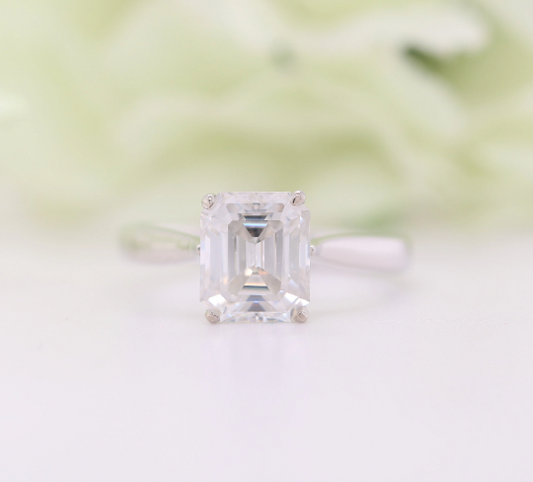 Emerald Moissanite Ring Thin Band Oval Engagement Ring, 14K Solid Gold Simple Emerald Solitaire Ring, Delicate & Dainty Promise Ring - JayKrishna Diamond