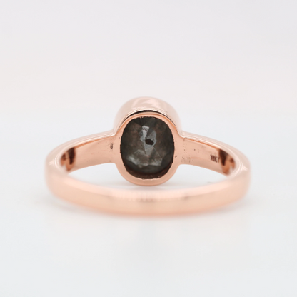 Salt And Pepper Oval Cut Diamond On Bezel Set 14K Rose Gold Galaxy Diamond Engagement Ring For Her - JayKrishna Diamond