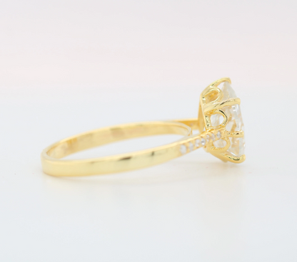 Pear moissanite Engagement Ring/ Colorless Moissanite Wedding Ring/ Moissanite Bridal Ring/ 14k Gold Freeform Shank Proposal Ring - JayKrishna Diamond