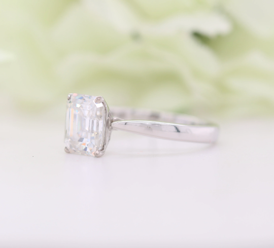 Emerald Moissanite Ring Thin Band Oval Engagement Ring, 14K Solid Gold Simple Emerald Solitaire Ring, Delicate & Dainty Promise Ring - JayKrishna Diamond