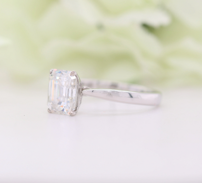 Emerald Moissanite Ring Thin Band Oval Engagement Ring, 14K Solid Gold Simple Emerald Solitaire Ring, Delicate & Dainty Promise Ring - JayKrishna Diamond