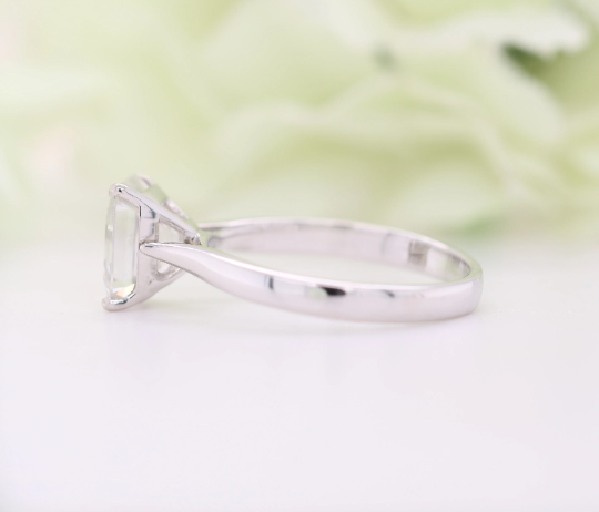 Emerald Moissanite Ring Thin Band Oval Engagement Ring, 14K Solid Gold Simple Emerald Solitaire Ring, Delicate & Dainty Promise Ring - JayKrishna Diamond