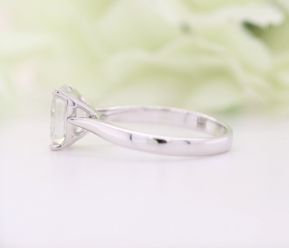 Emerald Moissanite Ring Thin Band Oval Engagement Ring, 14K Solid Gold Simple Emerald Solitaire Ring, Delicate & Dainty Promise Ring - JayKrishna Diamond